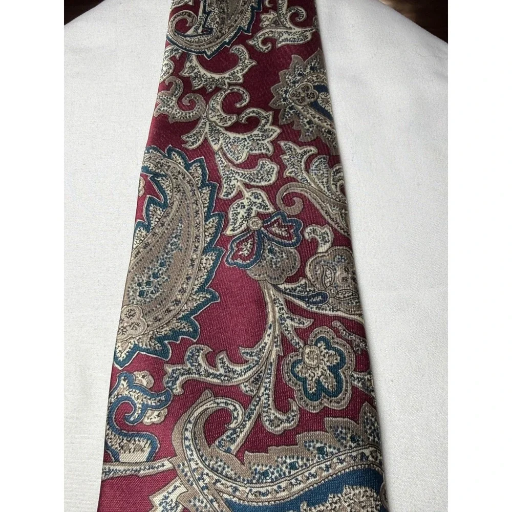 615 Collection Paisley Silk Blend Necktie Burgundy Blue‎ Beige Men's Formal